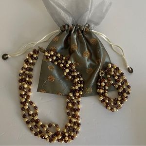 4-Strand Brown & Golden Freshwater Pearls Necklace and Bracelet